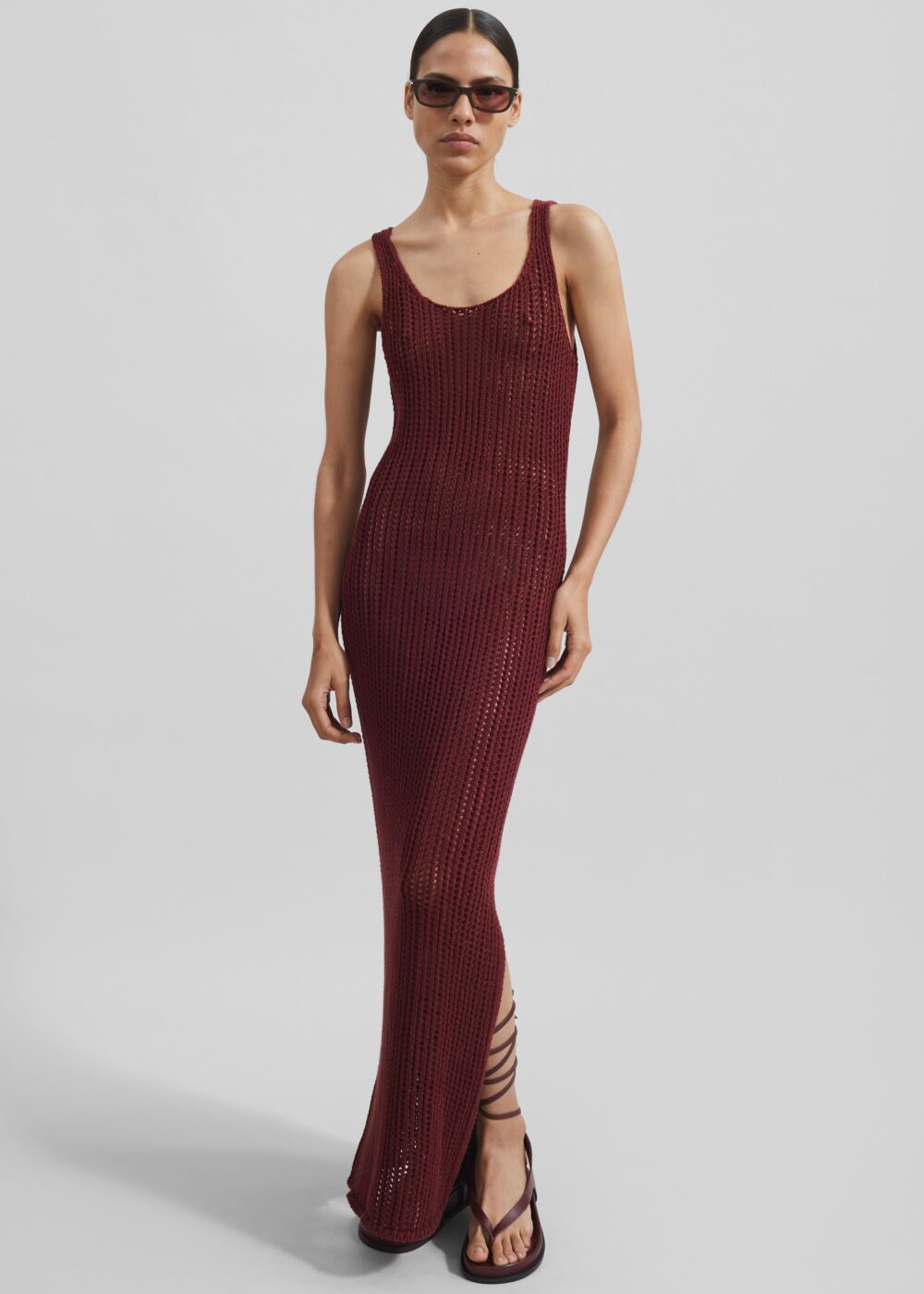 Adrienna Crochet Maxi Dress - Burgundy - Image 8