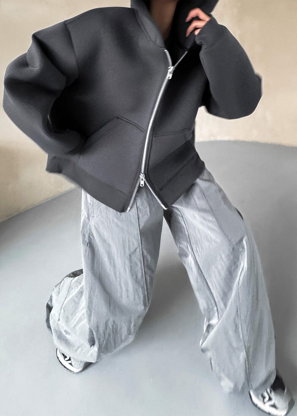 Calder Neoprene Zip-Up Hoodie - Grey - Image 3