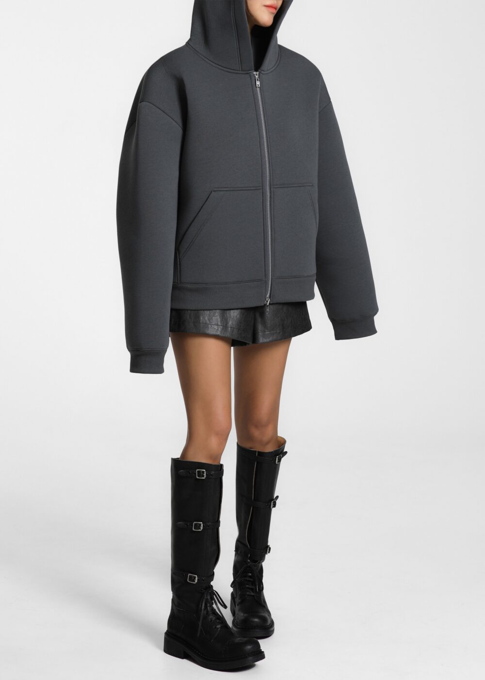 Calder Neoprene Zip-Up Hoodie - Grey - Image 7