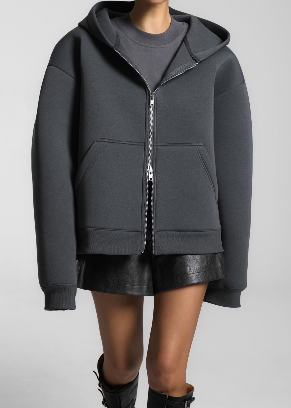 Calder Neoprene Zip-Up Hoodie - Grey - Image 8