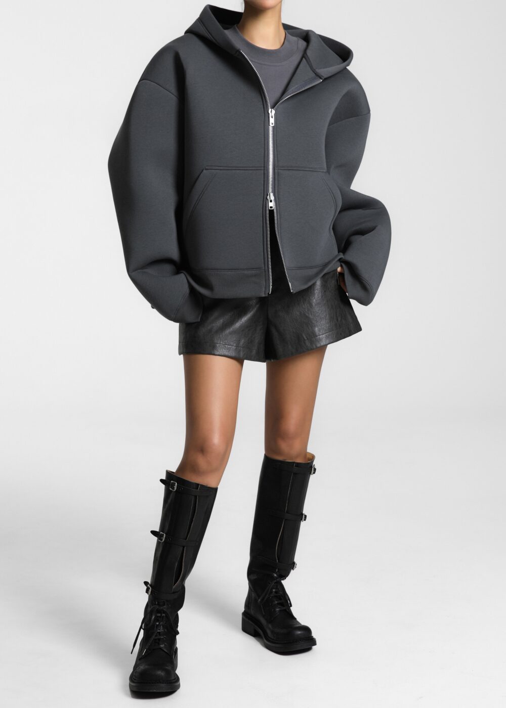 Calder Neoprene Zip-Up Hoodie - Grey - Image 4