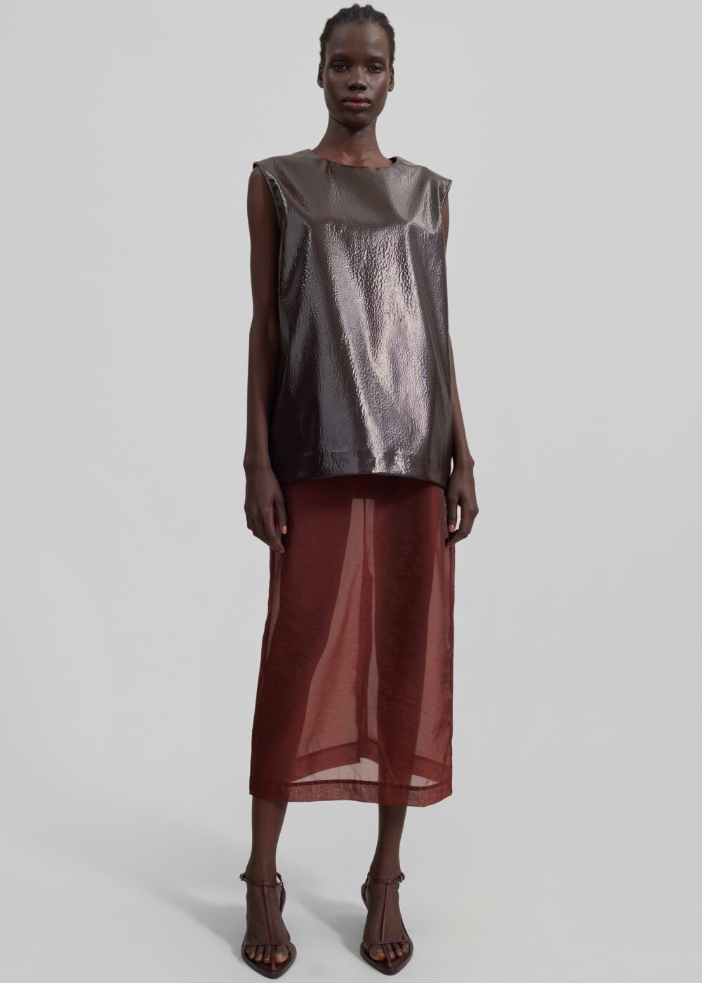 Calliope Semi Sheer Midi Skirt - Burgundy - Image 4