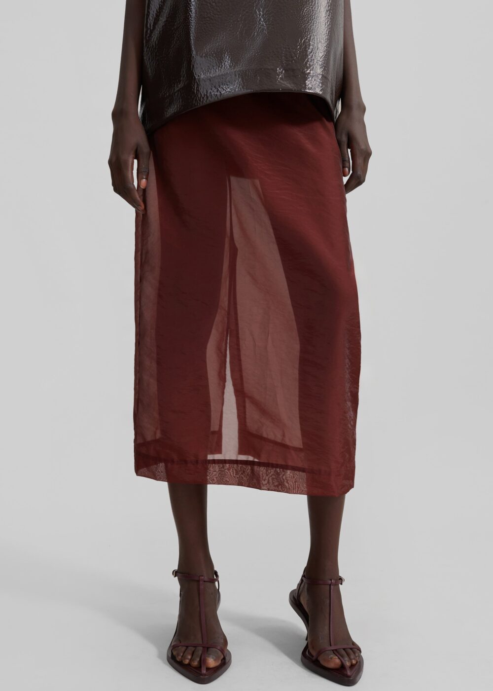 Calliope Semi Sheer Midi Skirt - Burgundy - Image 6