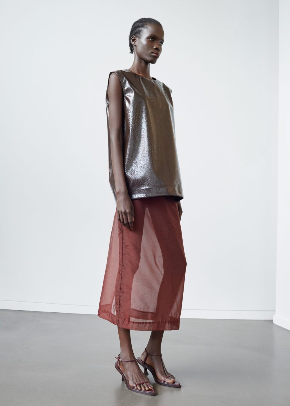 Calliope Semi Sheer Midi Skirt - Burgundy - Image 8