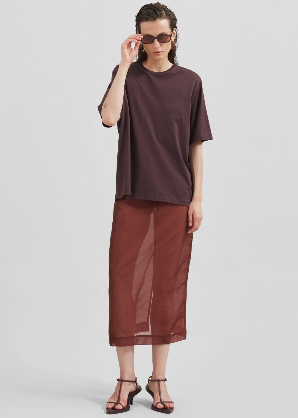 Calliope Semi Sheer Midi Skirt - Burgundy - Image 7
