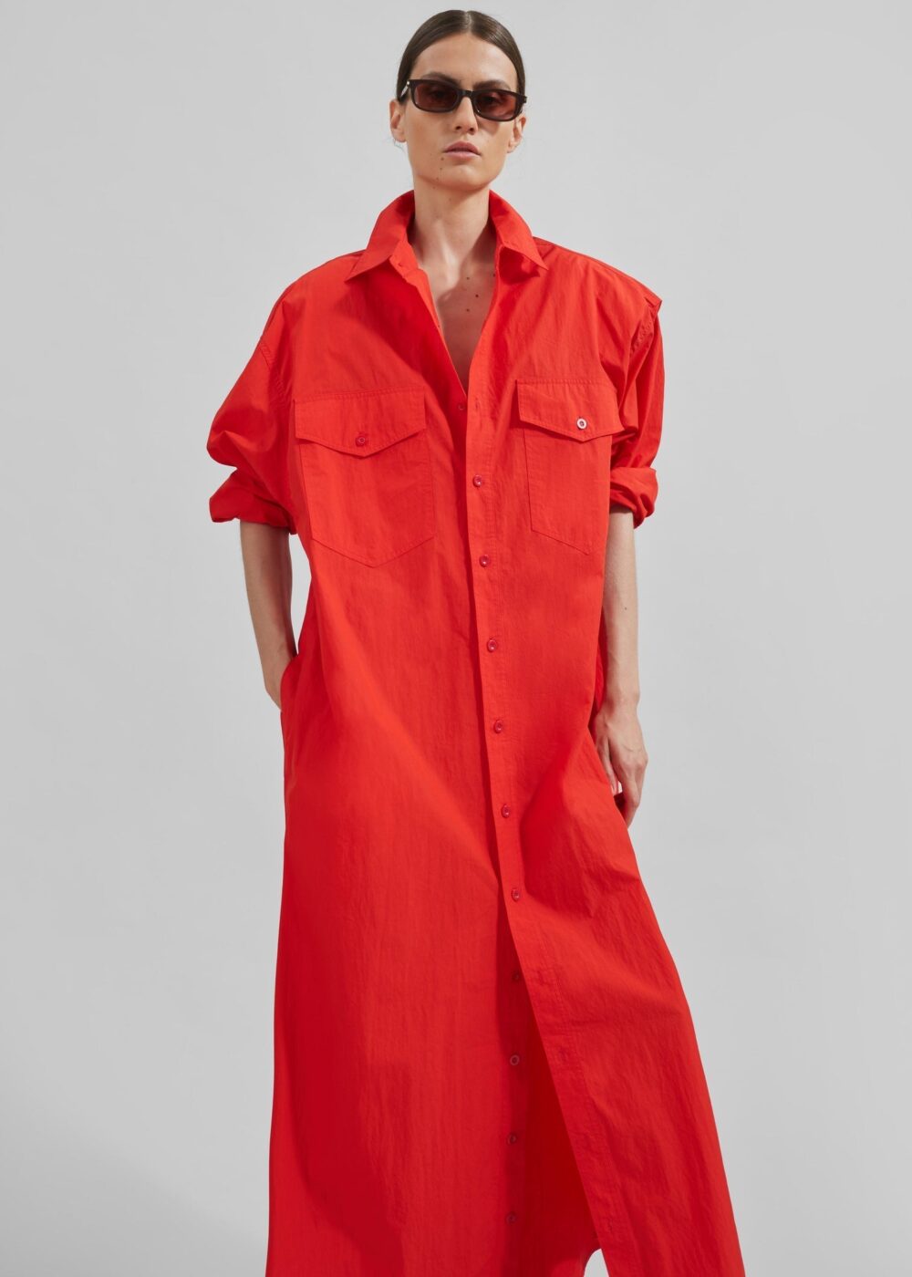 Calren Shirt Dress - Red - Image 4