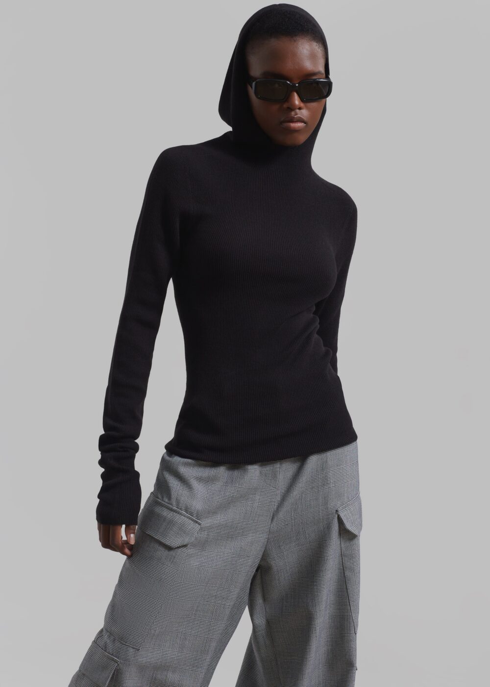 Danae Hooded Knit Top - Black - Image 6