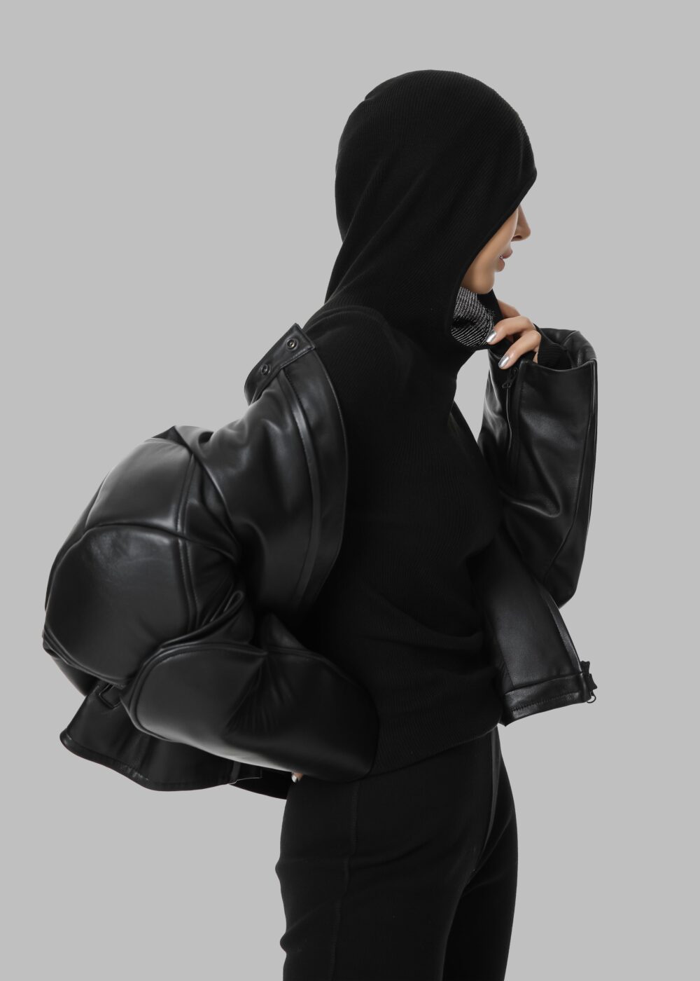 Danae Hooded Knit Top - Black - Image 3