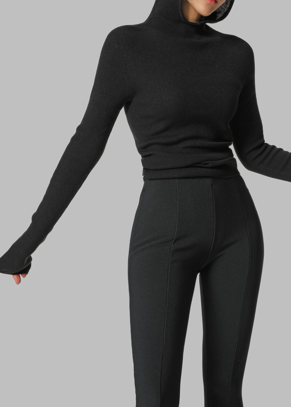 Danae Hooded Knit Top - Black - Image 4