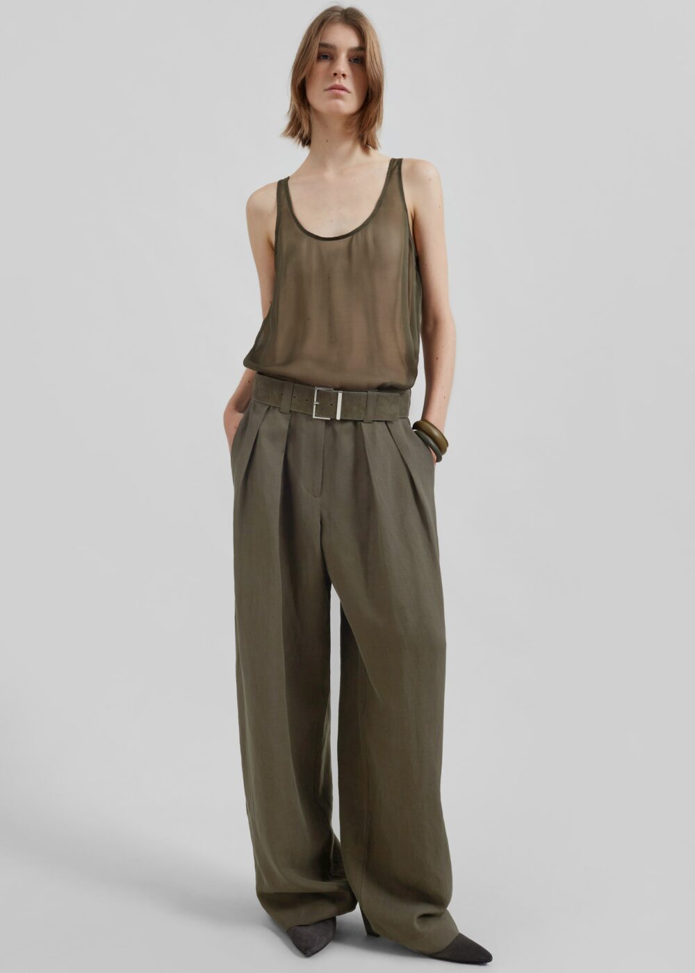 Daytona Pleated Linen Trousers - Khaki - Image 6