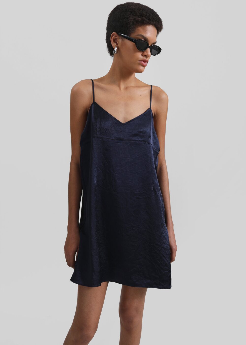 Elma Satin Mini Dress - Navy - Image 4