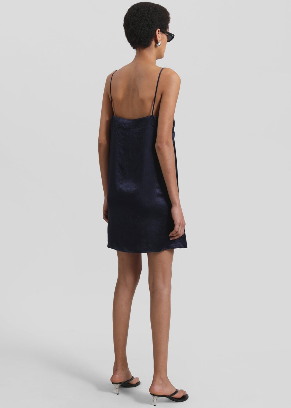 Elma Satin Mini Dress - Navy - Image 5