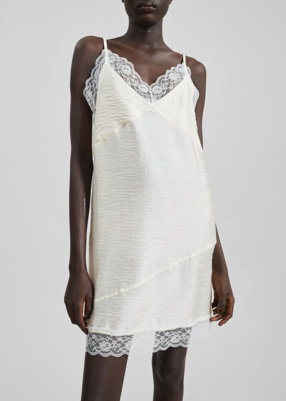 Elvina Lace Trim Slip Dress - Cream - Image 4