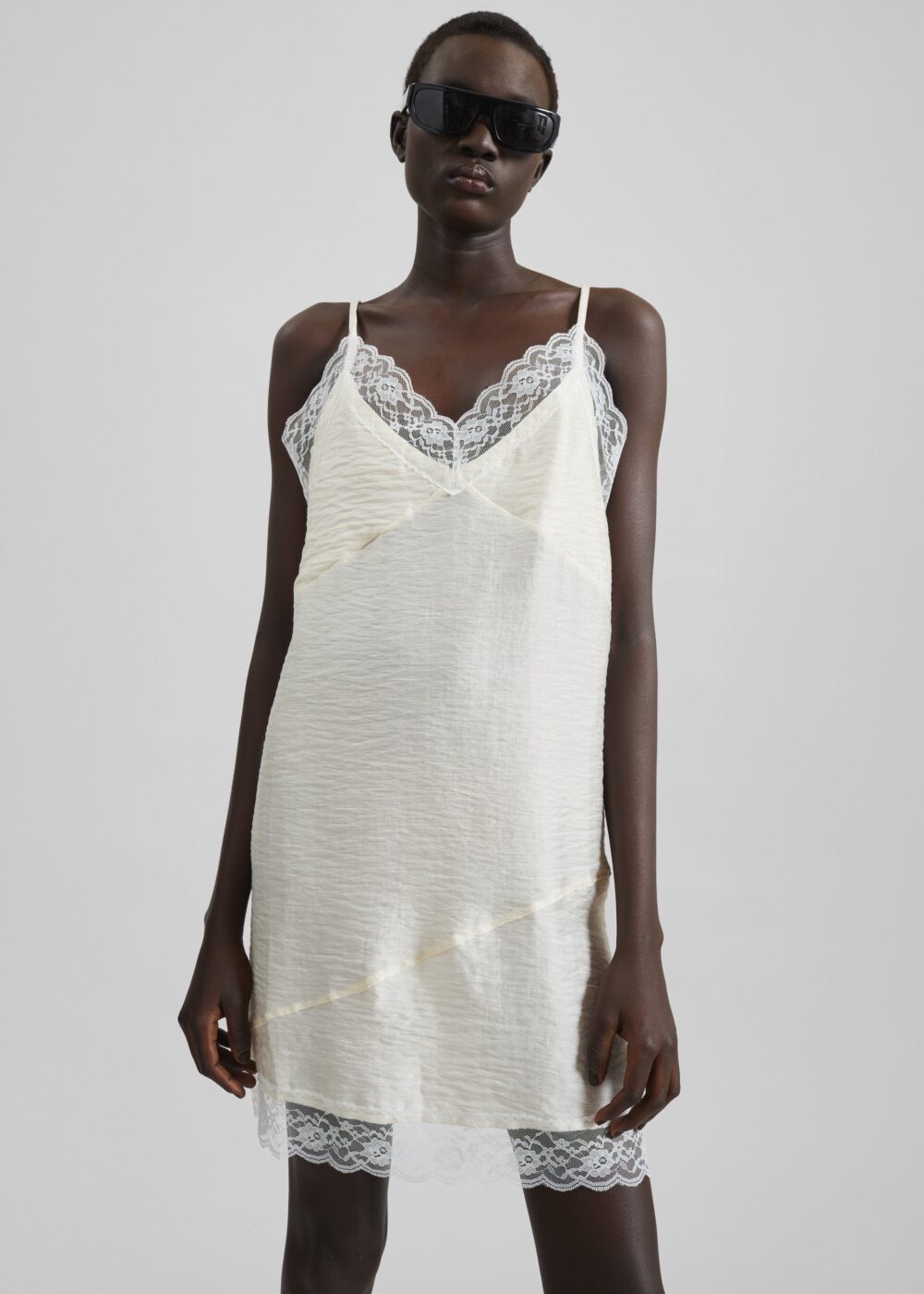 Elvina Lace Trim Slip Dress - Cream - Image 3