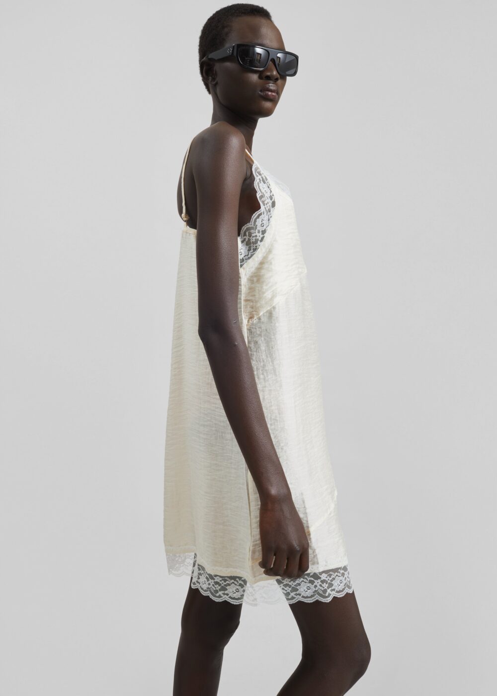Elvina Lace Trim Slip Dress - Cream - Image 7