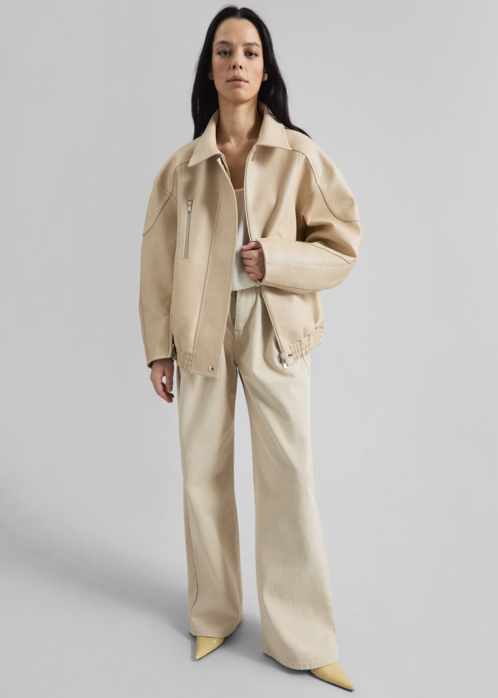 Enora Faux Leather Jacket - Cream - Image 5