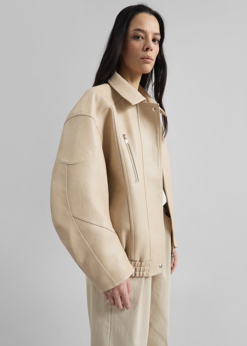 Enora Faux Leather Jacket - Cream - Image 4