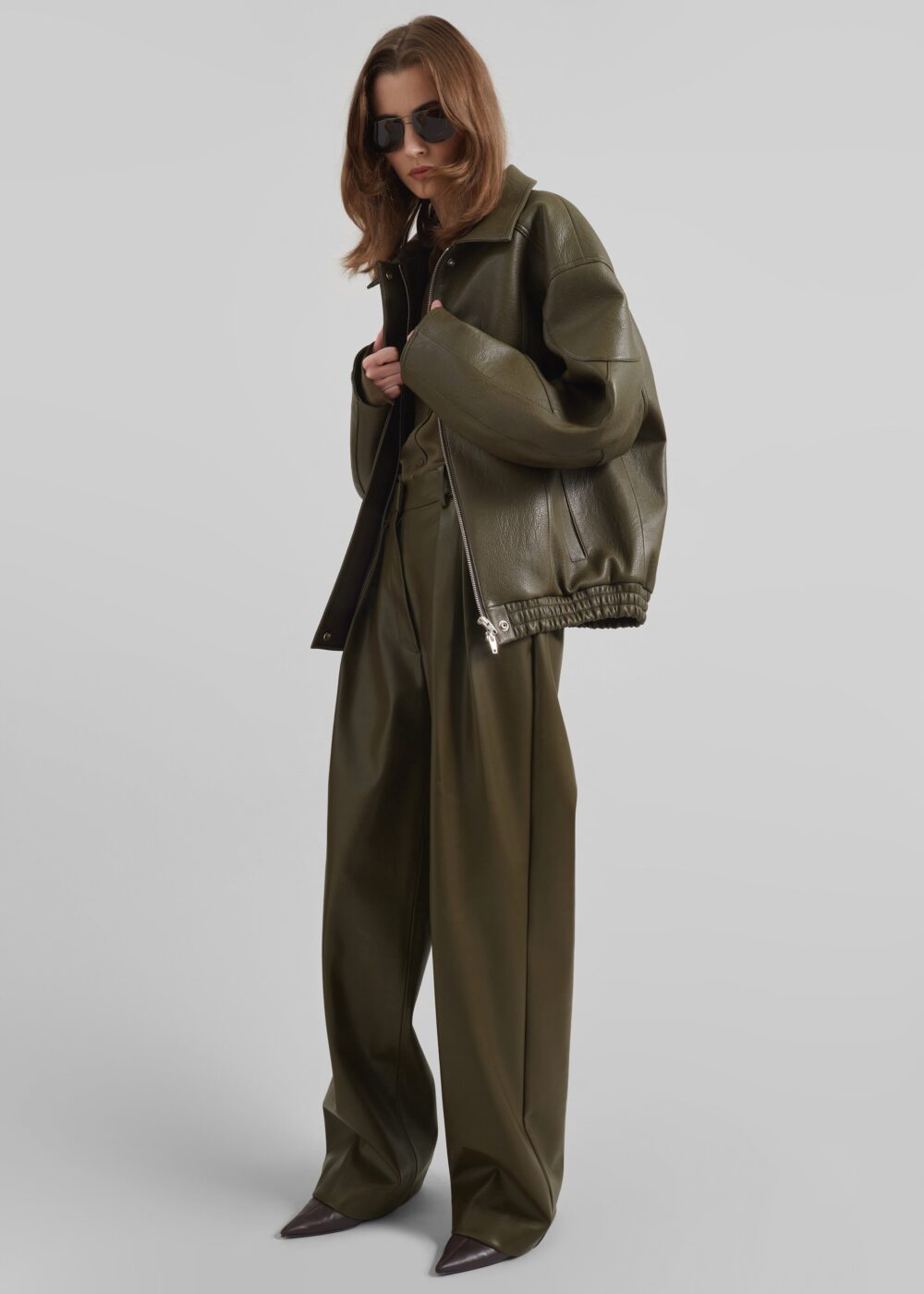 Enora Faux Leather Jacket - Olive - Image 4