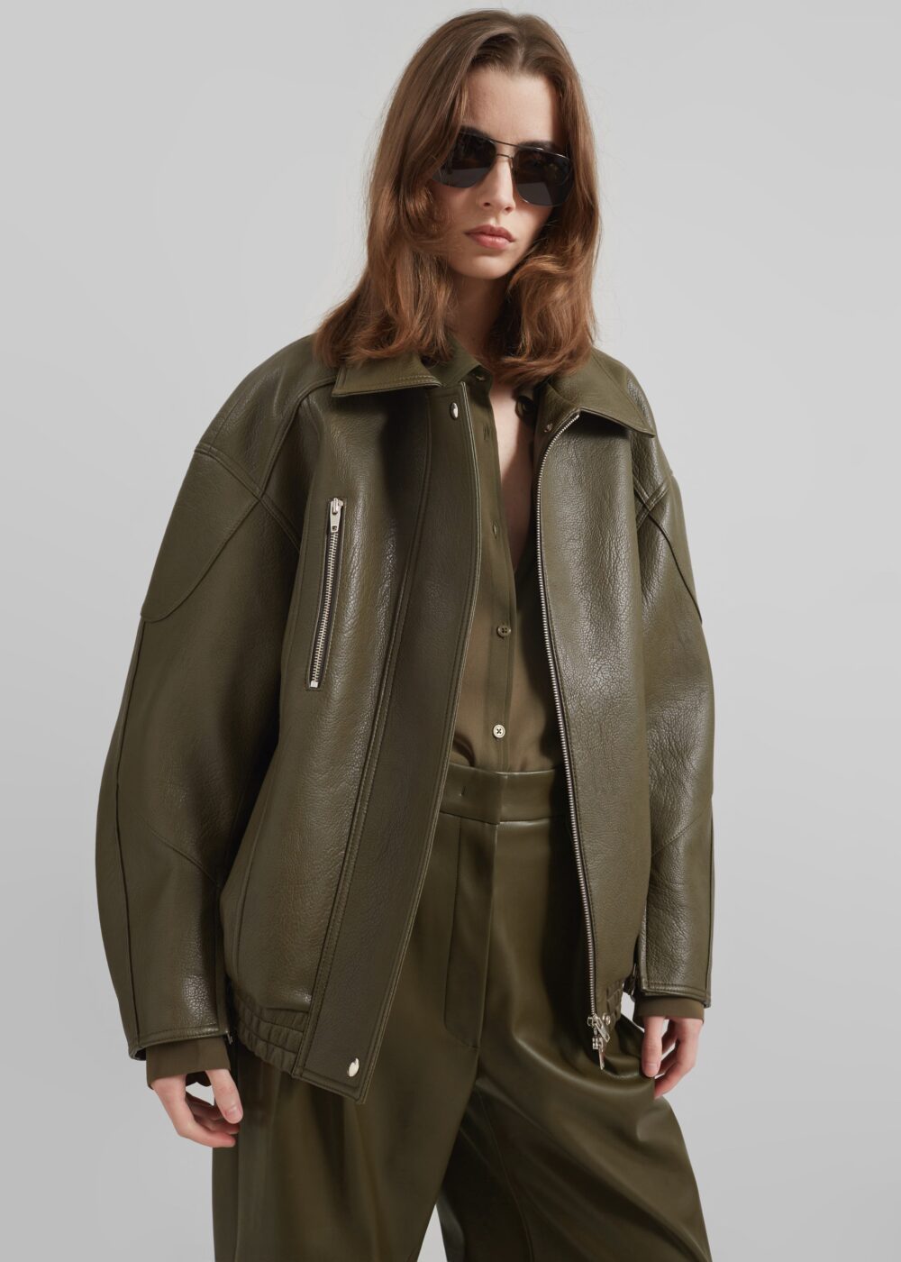 Enora Faux Leather Jacket - Olive - Image 9
