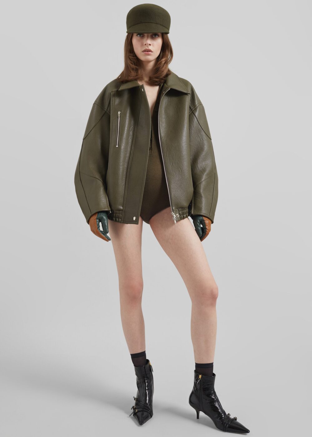 Enora Faux Leather Jacket - Olive - Image 8