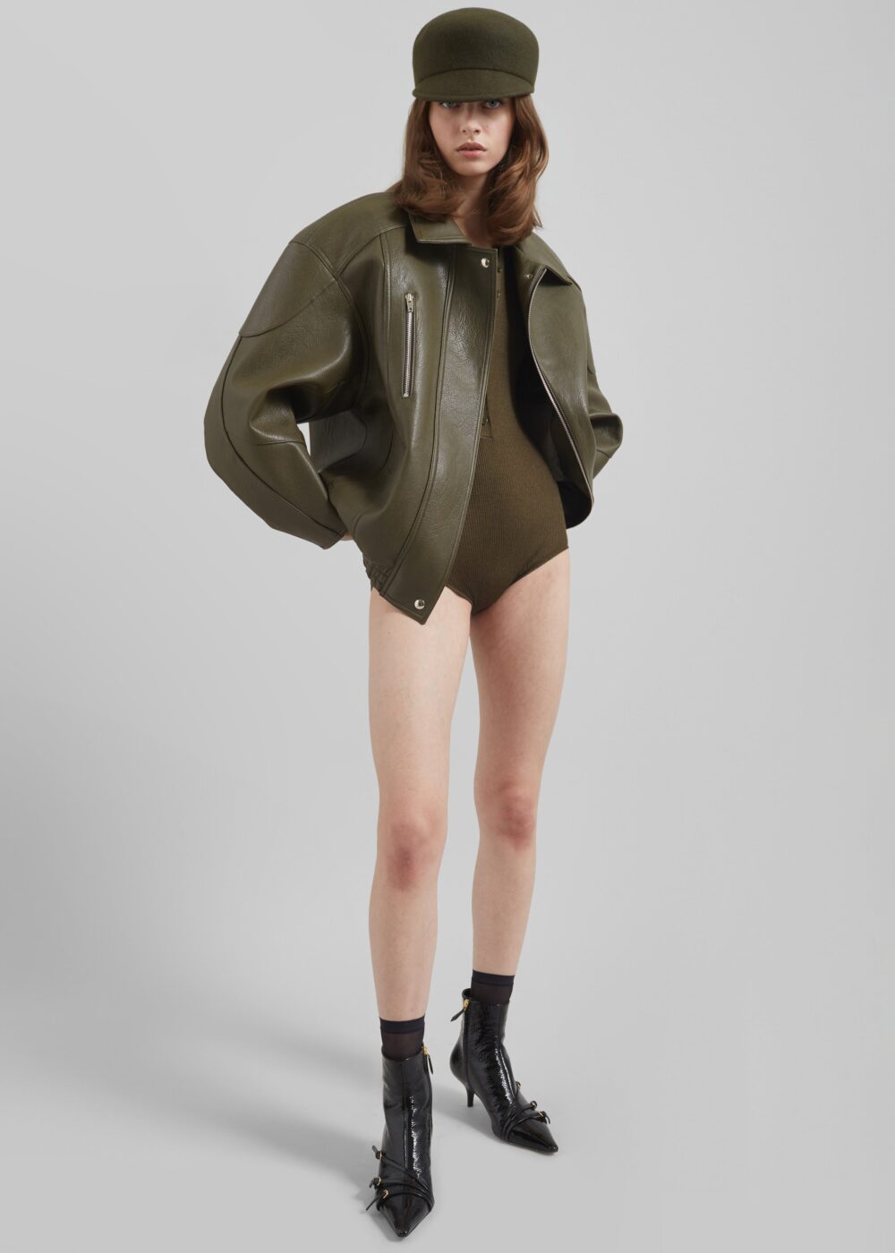 Enora Faux Leather Jacket - Olive - Image 3