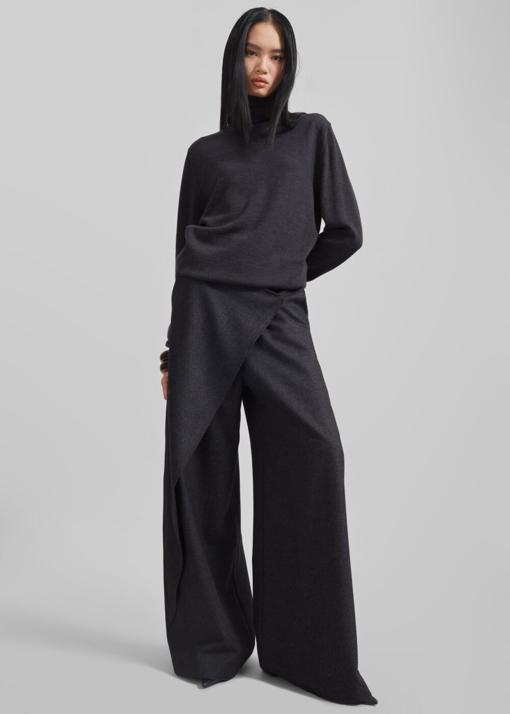 Eve Thin Turtleneck Sweater - Dark Grey Melange - Image 8