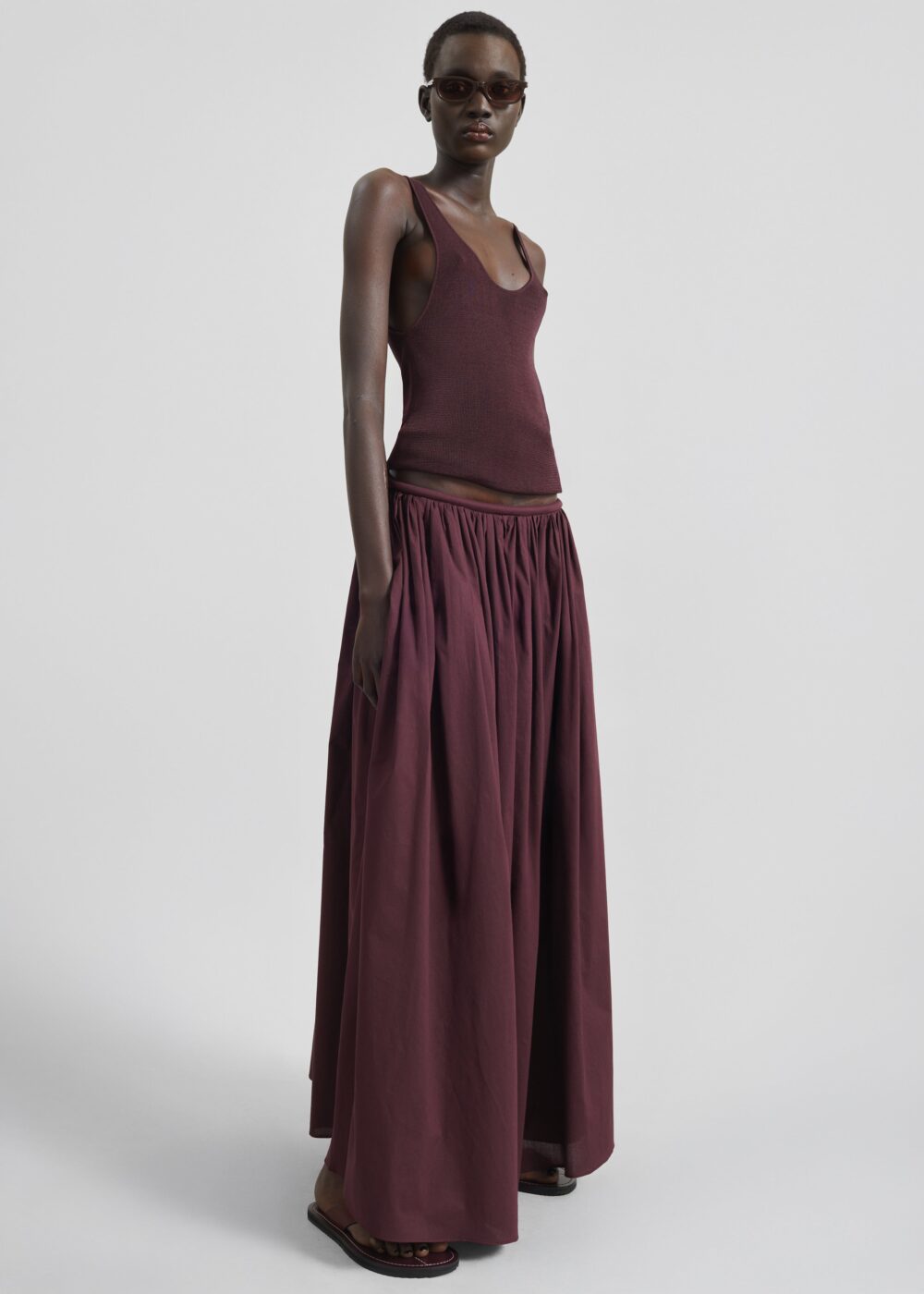 Gaeta Wide Corded Waistband Culottes - Burgundy - Image 7