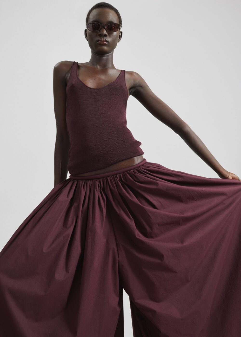 Gaeta Wide Corded Waistband Culottes - Burgundy - Image 5