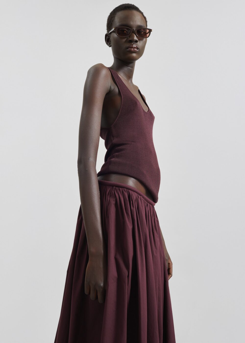 Gaeta Wide Corded Waistband Culottes - Burgundy - Image 3