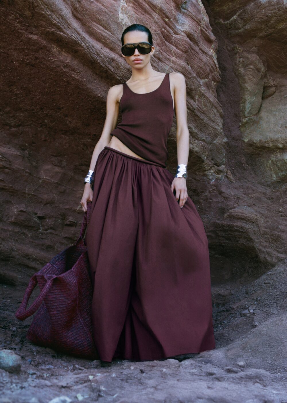 Gaeta Wide Corded Waistband Culottes - Burgundy - Image 4