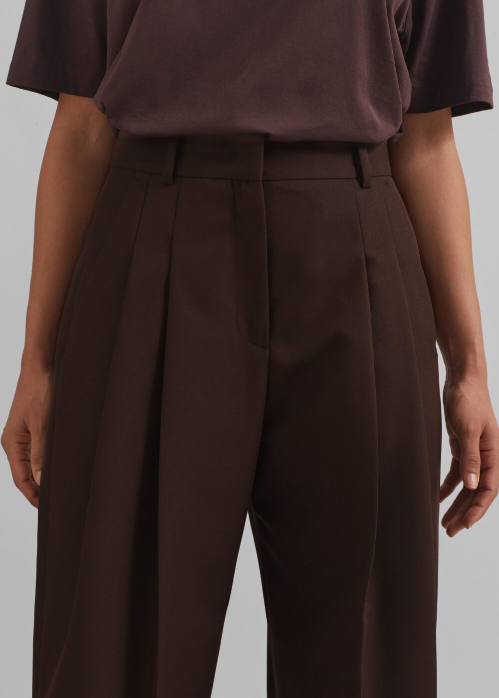 Gelso Pleated Twill Trousers - Brown - Image 3