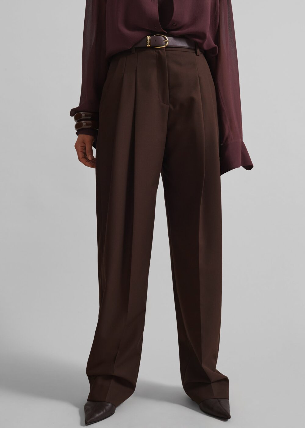 Gelso Pleated Twill Trousers - Brown - Image 5