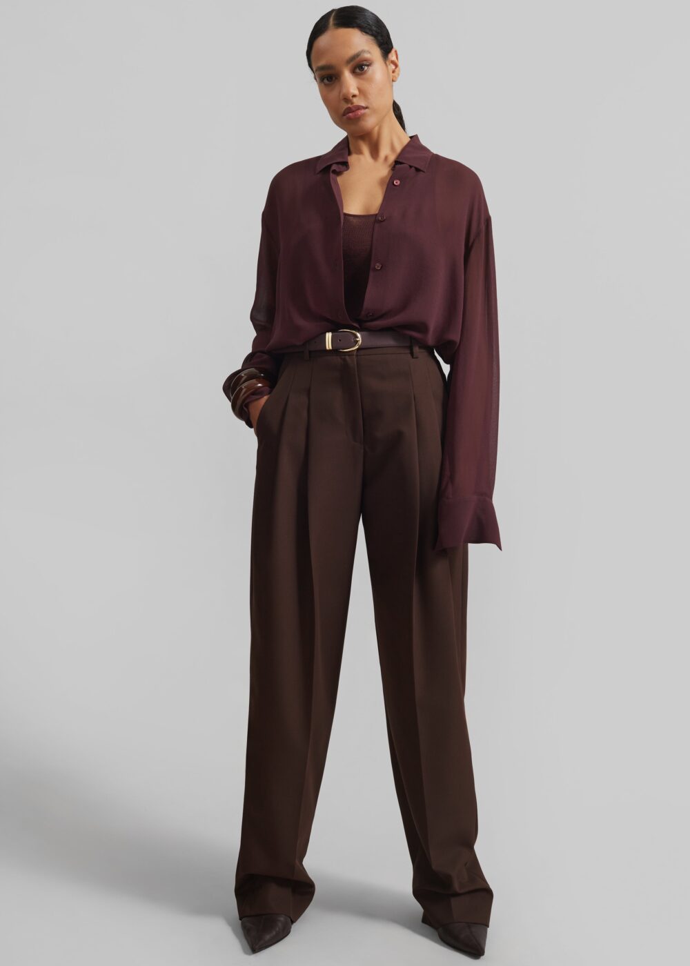 Gelso Pleated Twill Trousers - Brown - Image 6