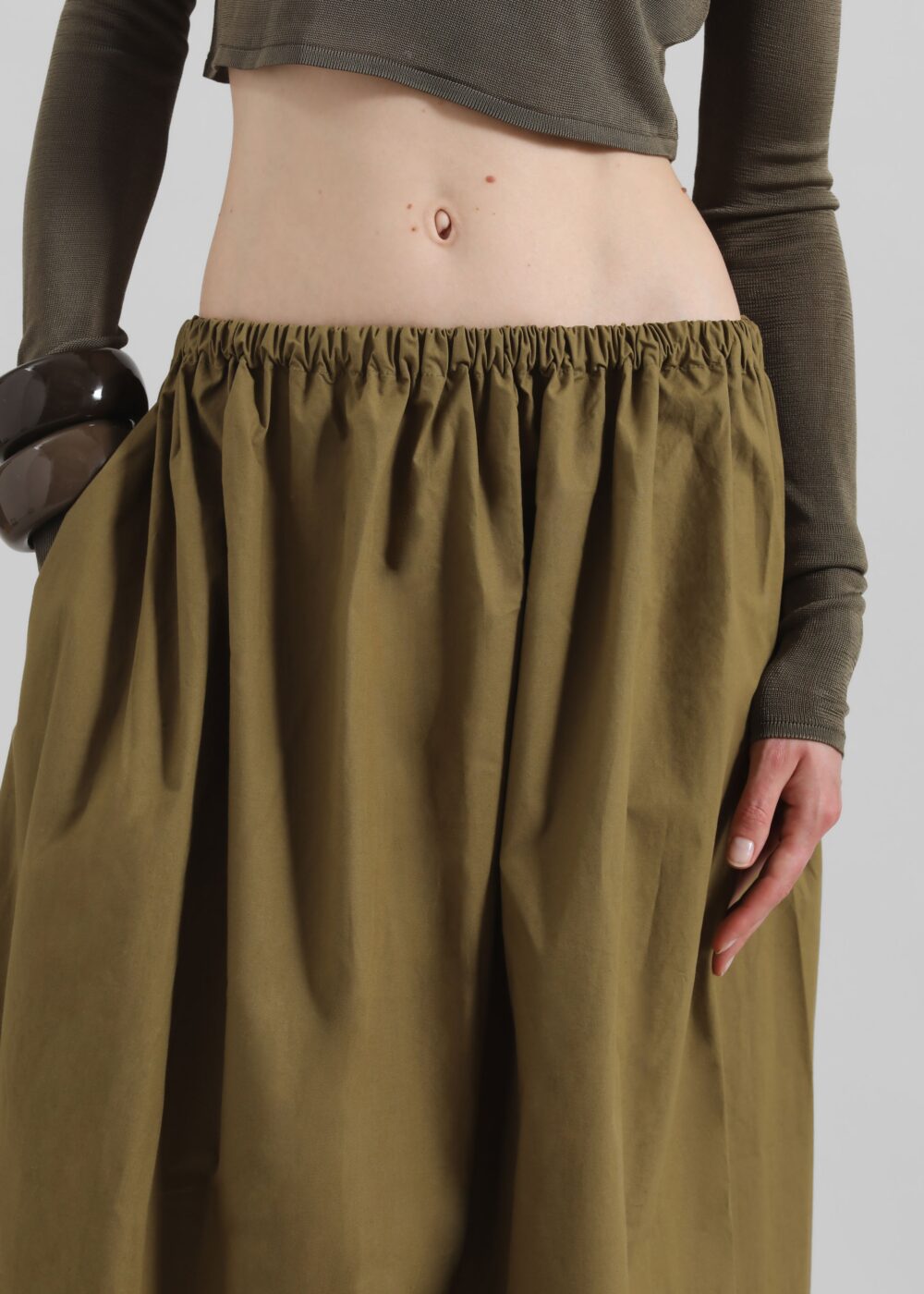 Jalev Gathered Cotton Skirt - Martini Olive - Image 6