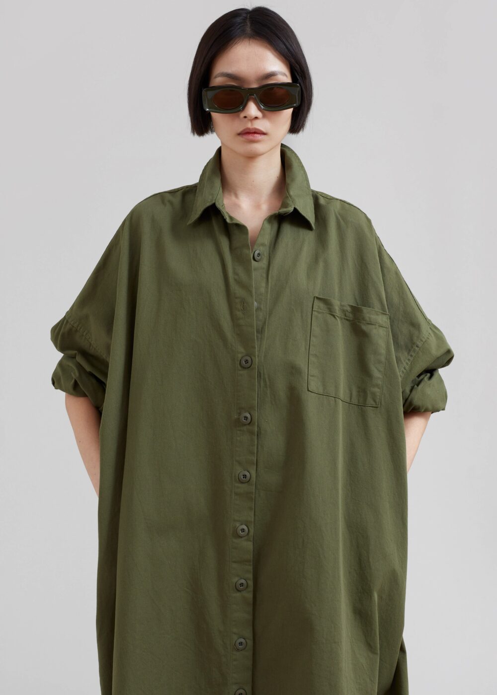 Kason Oversized Shirt Dress - Dark Olive - Image 2