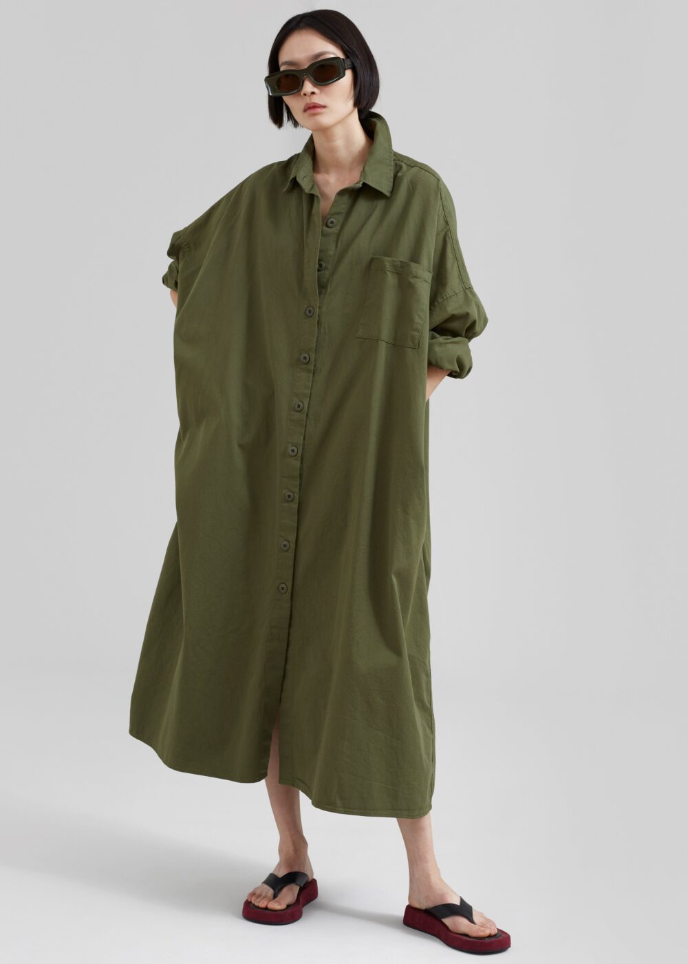 Kason Oversized Shirt Dress - Dark Olive - Image 5