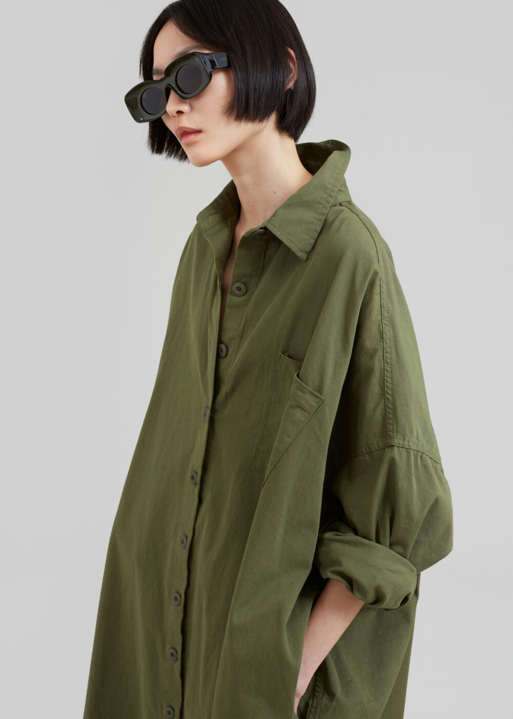 Kason Oversized Shirt Dress - Dark Olive - Image 7