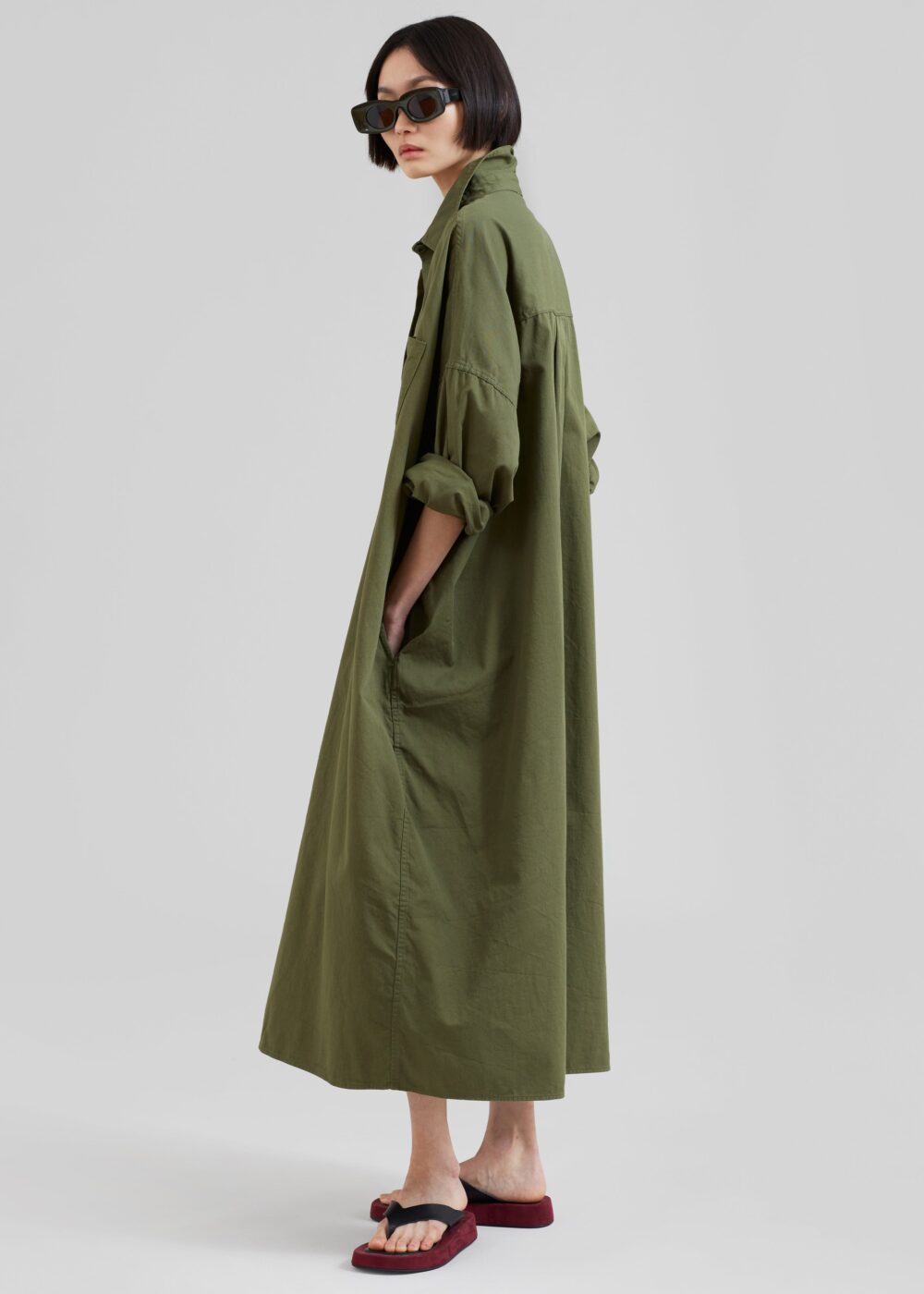 Kason Oversized Shirt Dress - Dark Olive - Image 4