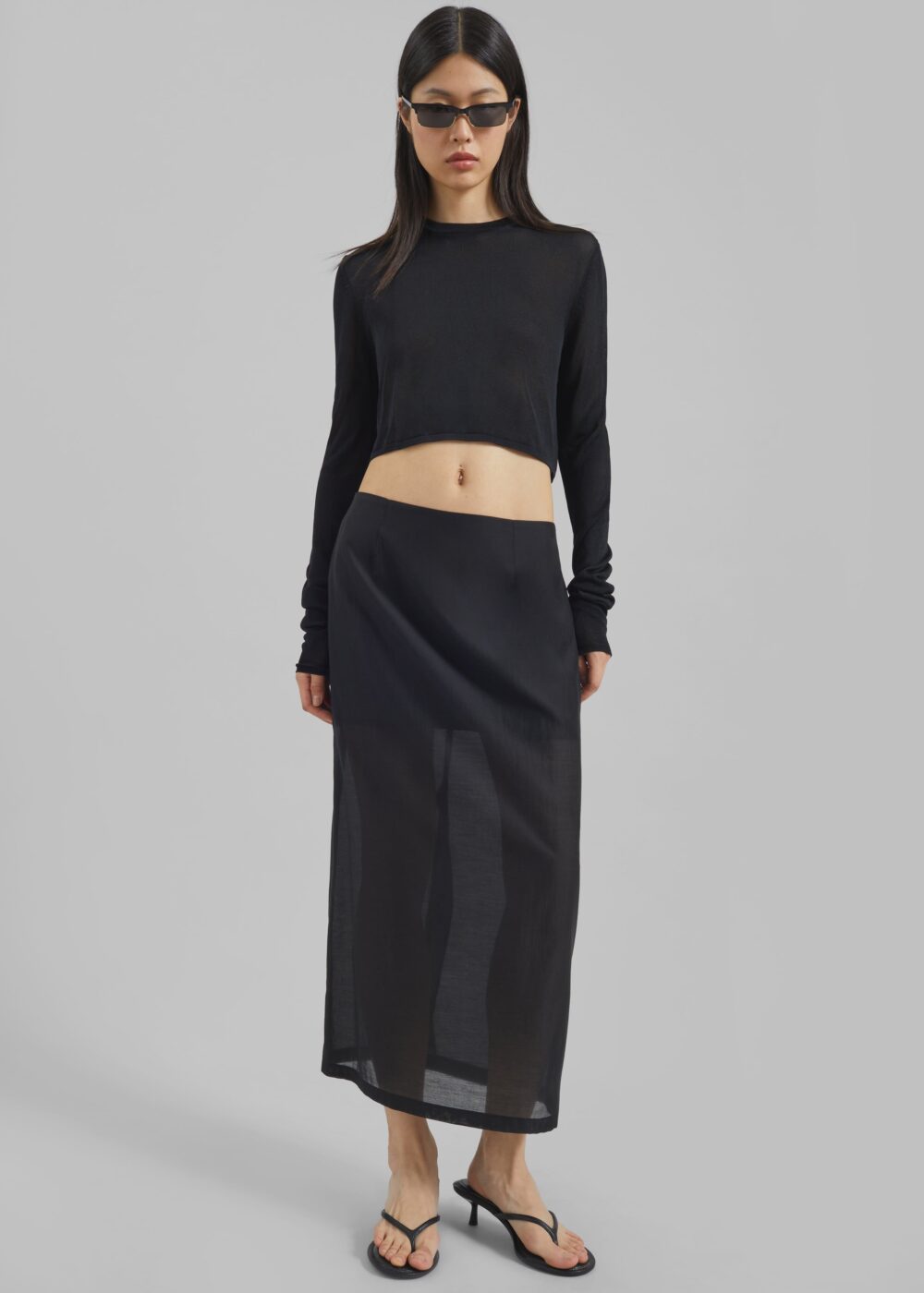 Kazel Cropped Thin Knit Top - Black - Image 10