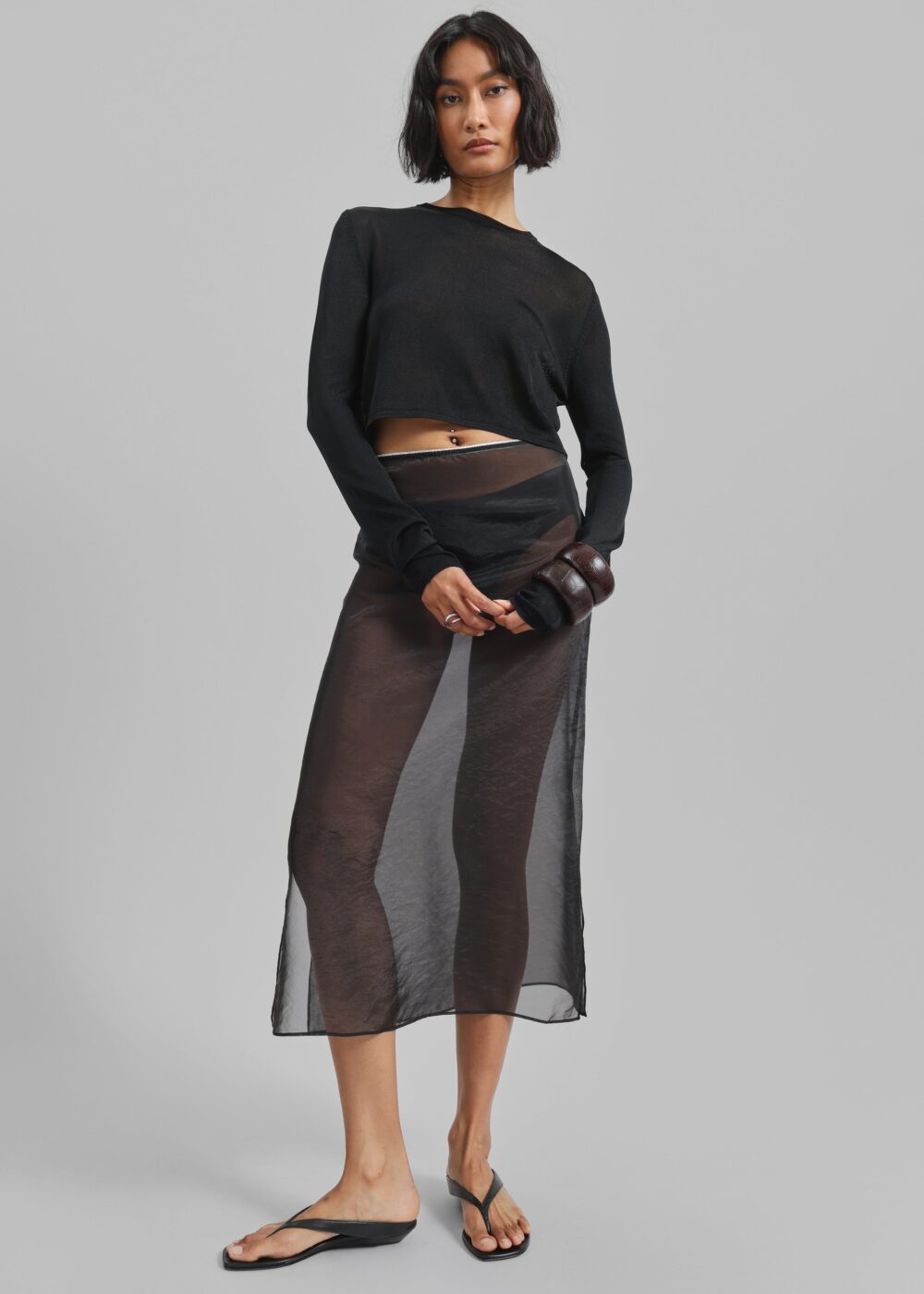Kazel Cropped Thin Knit Top - Black - Image 4