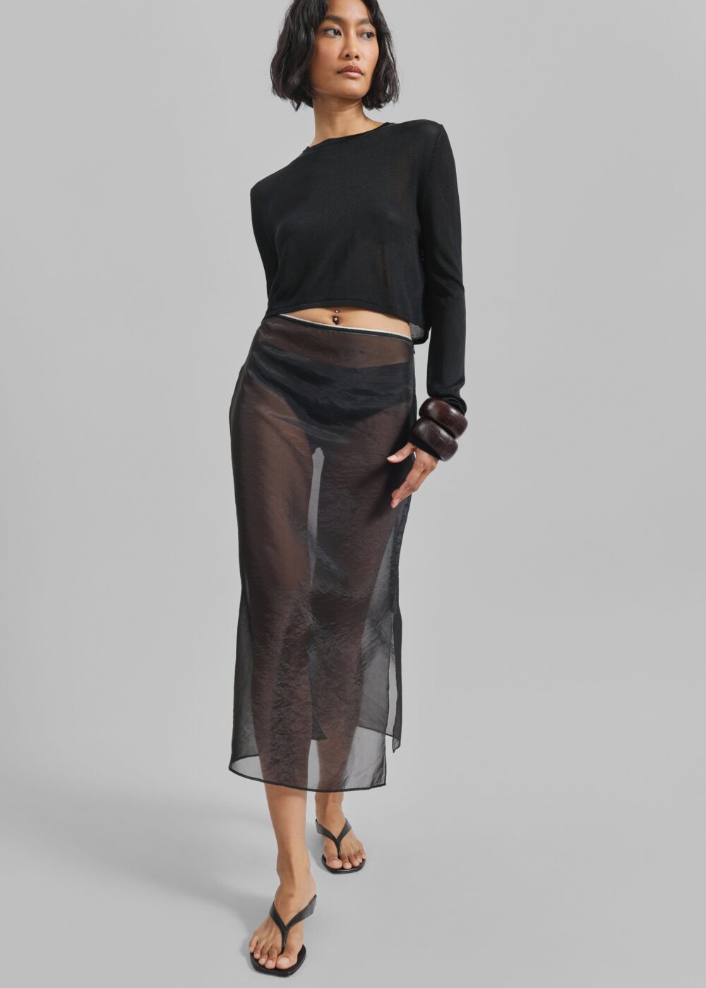 Kazel Cropped Thin Knit Top - Black - Image 7