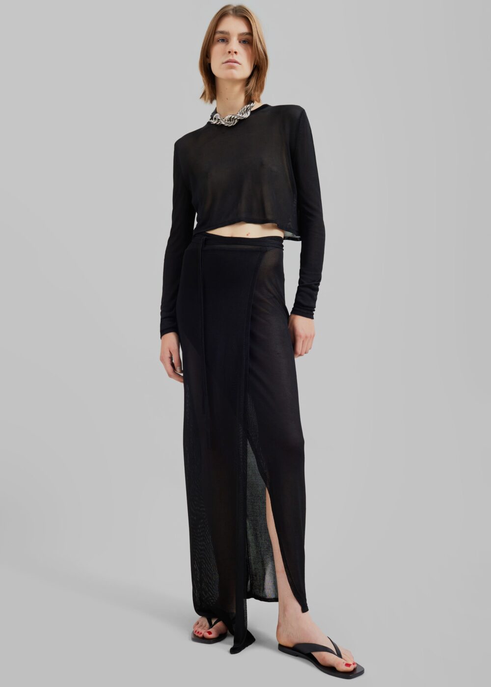 Kazel Cropped Thin Knit Top - Black - Image 5