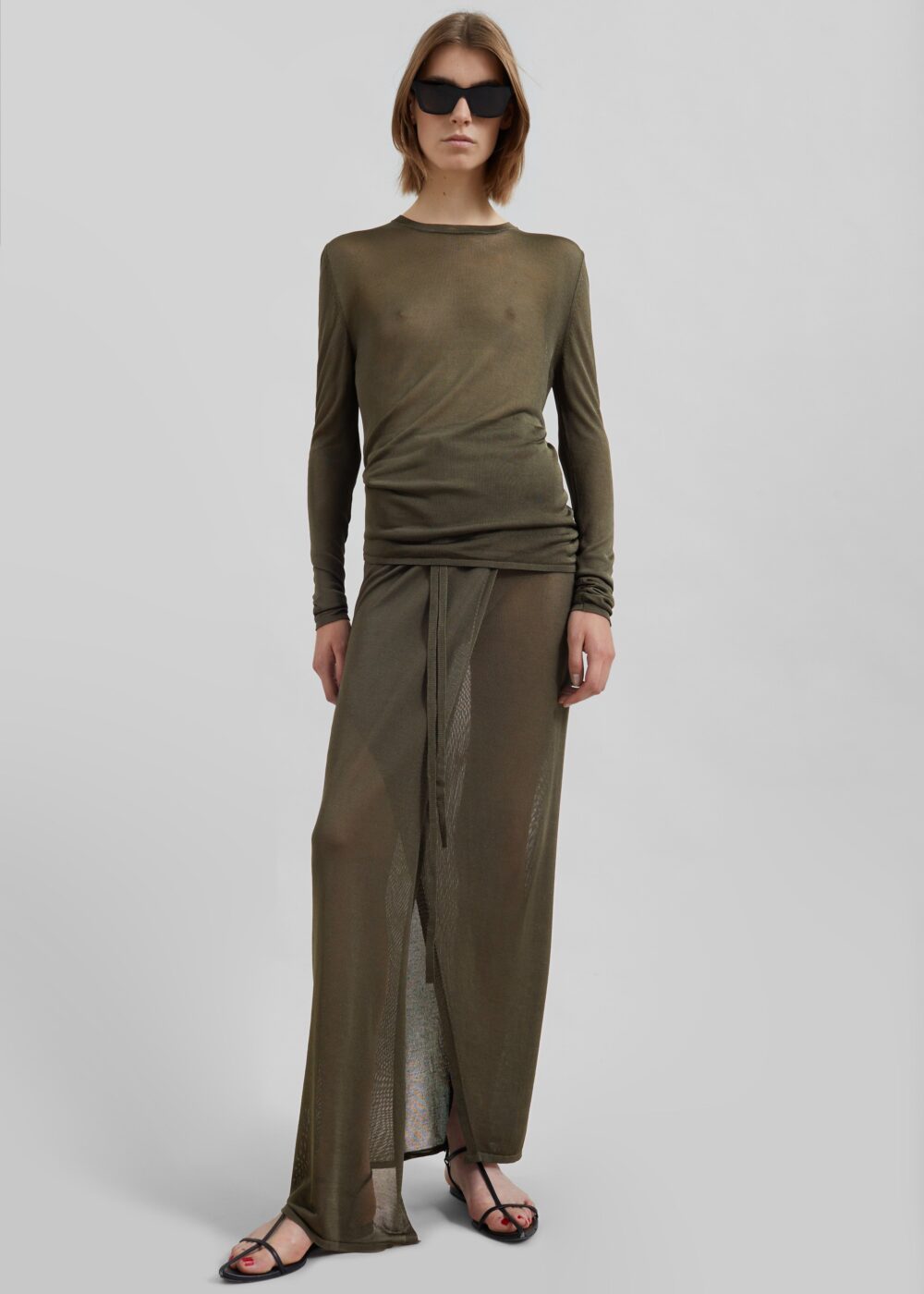 Kazel Cropped Thin Knit Top - Khaki - Image 5