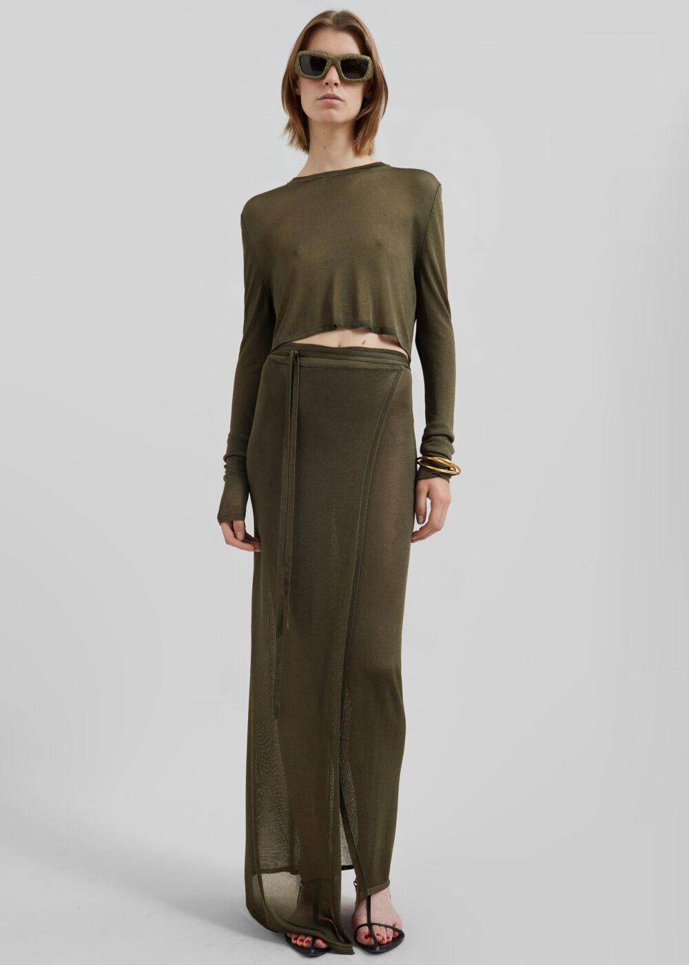 Kazel Cropped Thin Knit Top - Khaki - Image 6