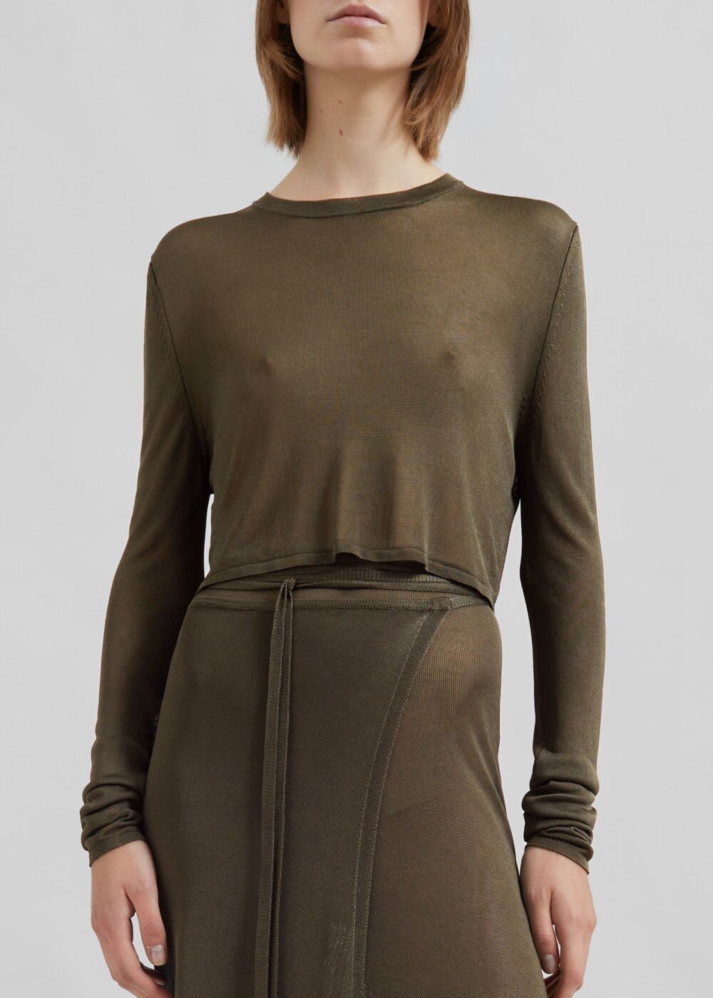 Kazel Cropped Thin Knit Top - Khaki - Image 4