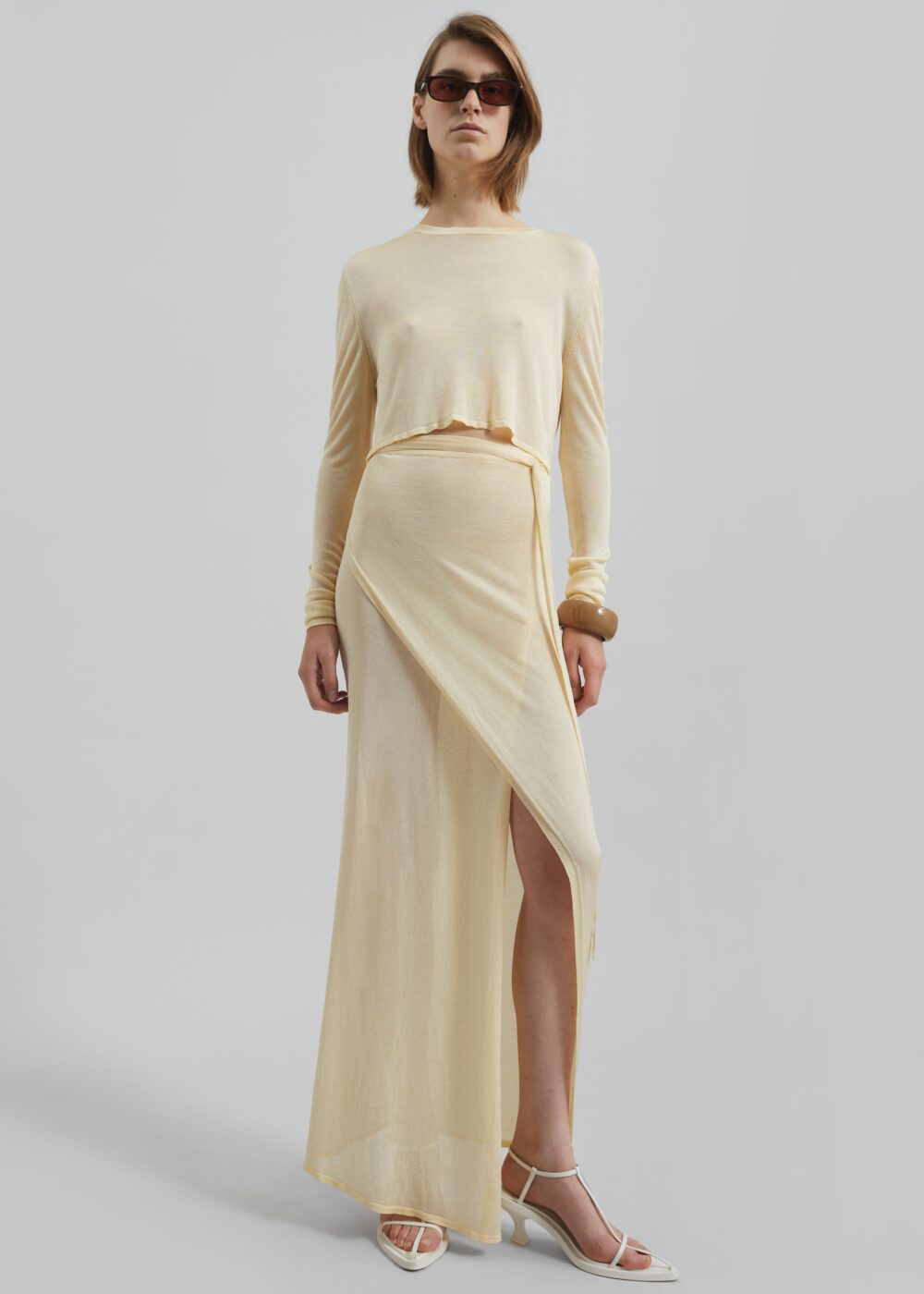 Kazel Cropped Thin Knit Top - Pale Yellow - Image 3