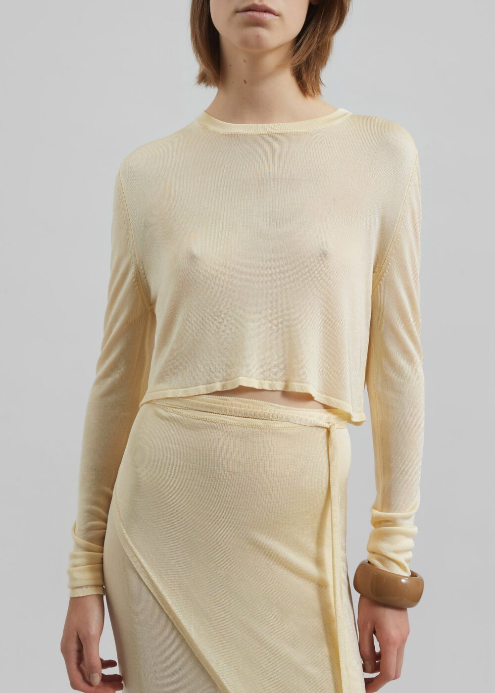Kazel Cropped Thin Knit Top - Pale Yellow - Image 4