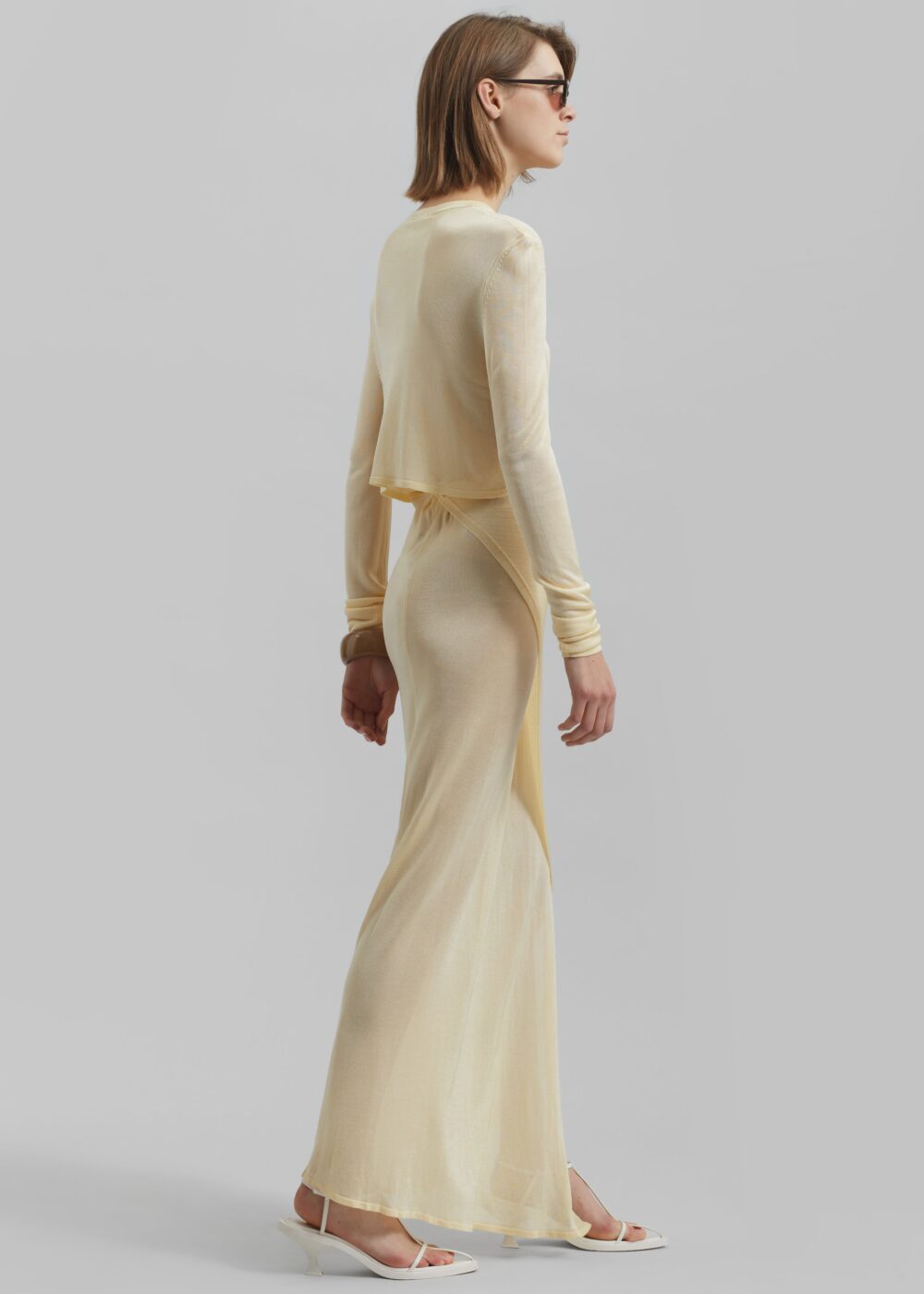 Kazel Cropped Thin Knit Top - Pale Yellow - Image 5