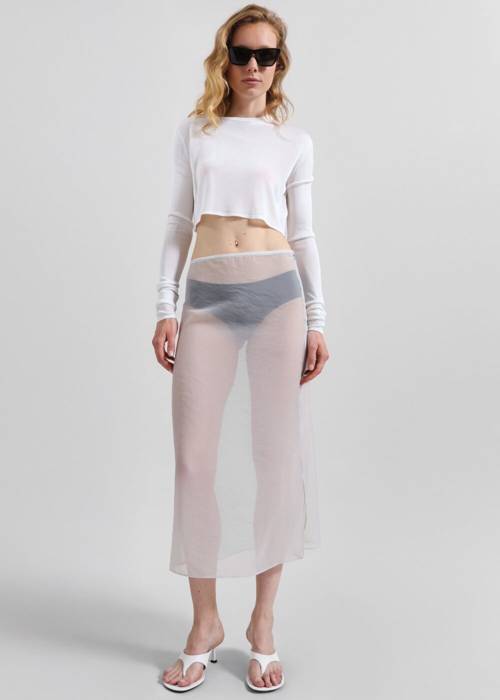 Kazel Cropped Thin Knit Top - White - Image 4
