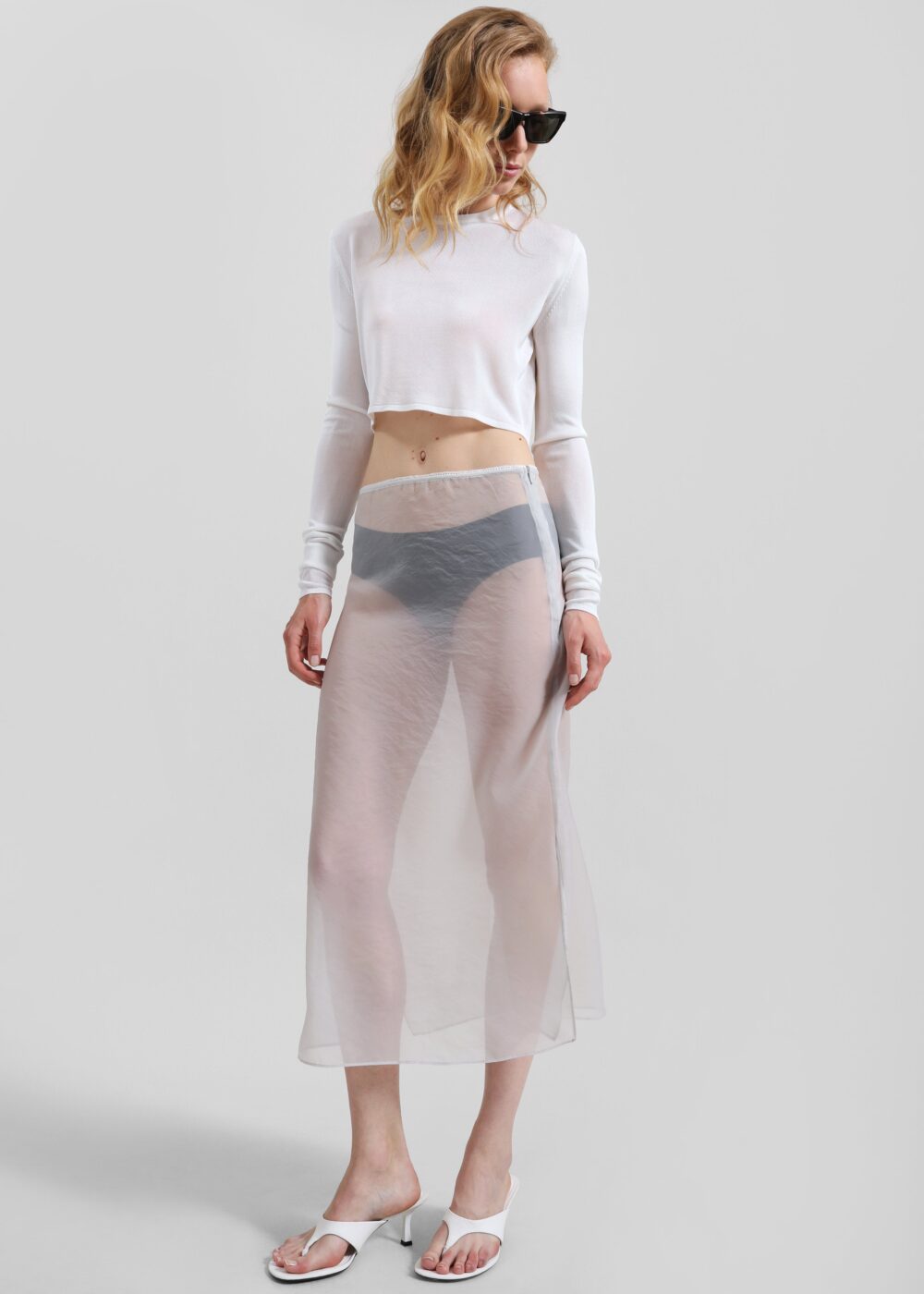 Kazel Cropped Thin Knit Top - White - Image 5